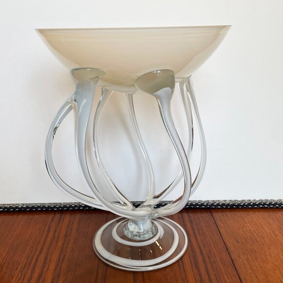 White Blown Glass Candy Bowl–Jozefina of Krosno Poland–Octopus Candy Dish–Large - Picture 3 of 7